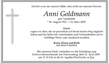 Anzeige von Anni Goldmann von Westfälische Nachrichten