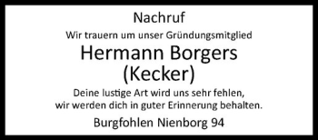 Anzeige von Hermann Borgers von Westfälische Nachrichten