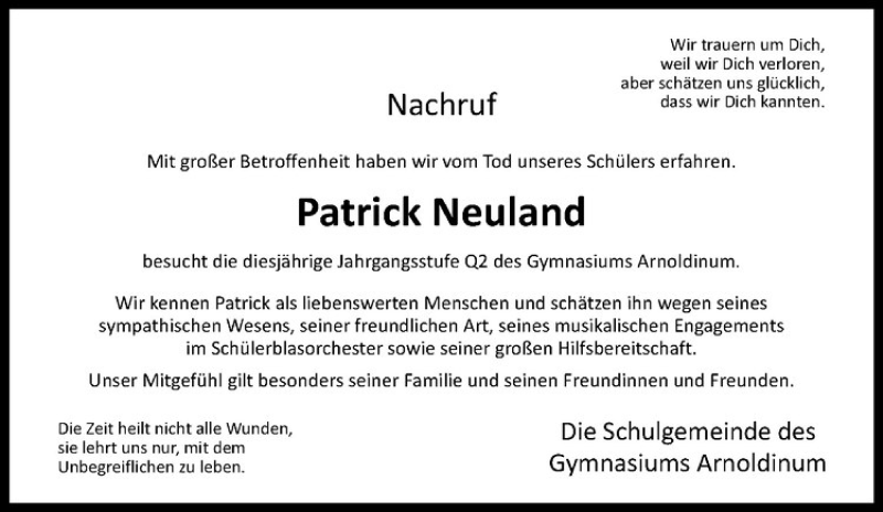  Traueranzeige für Patrick Neuland vom 23.04.2019 aus Westfälische Nachrichten