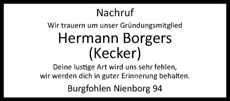  Traueranzeige für Hermann Borgers vom 17.04.2019 aus Westfälische Nachrichten