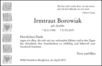 Anzeige von Irmtraut Borowiak von Westfälische Nachrichten