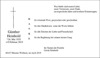 Anzeige von Günther Heinhold von Westfälische Nachrichten