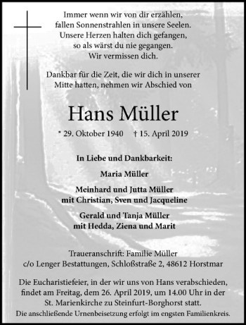 Anzeige von Hans Müller von Westfälische Nachrichten