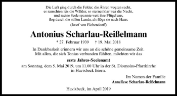 Anzeige von Antonius Scharlau-Reißelmann von Westfälische Nachrichten