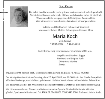 Anzeige von Maria Koch von Westfälische Nachrichten