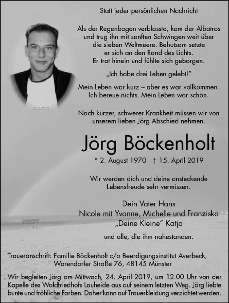  Traueranzeige für Jörg Böckenholt vom 19.04.2019 aus Westfälische Nachrichten