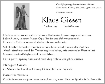 Anzeige von Klaus Giesen von Westfälische Nachrichten