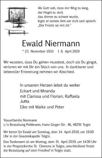 Anzeige von Ewald Niermann von Westfälische Nachrichten