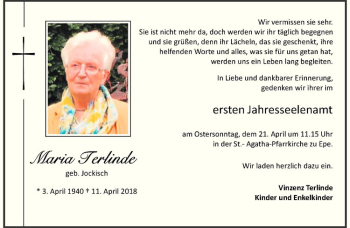 Anzeige von Maria Terlinde von Westfälische Nachrichten