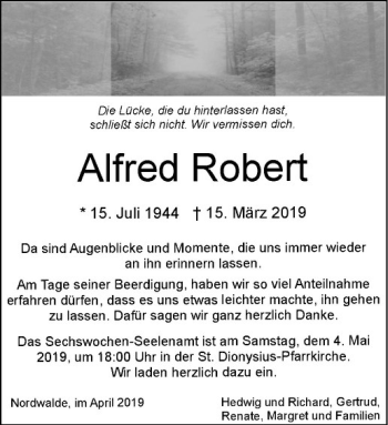 Anzeige von Alfred Robert von Westfälische Nachrichten