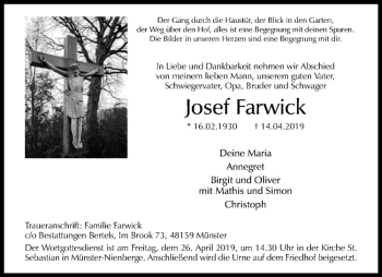 Anzeige von Josef Farwick von Westfälische Nachrichten