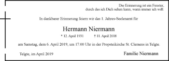 Anzeige von Hermann Niermann von Westfälische Nachrichten