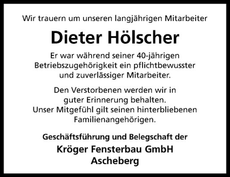  Traueranzeige für Dieter Hölscher vom 06.04.2019 aus Westfälische Nachrichten