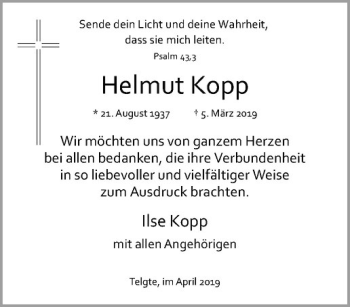 Anzeige von Helmut Kopp von Westfälische Nachrichten