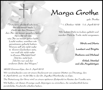 Anzeige von Marga Grothe von Westfälische Nachrichten