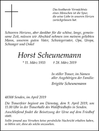 Anzeige von Horst Scheunemann von Westfälische Nachrichten