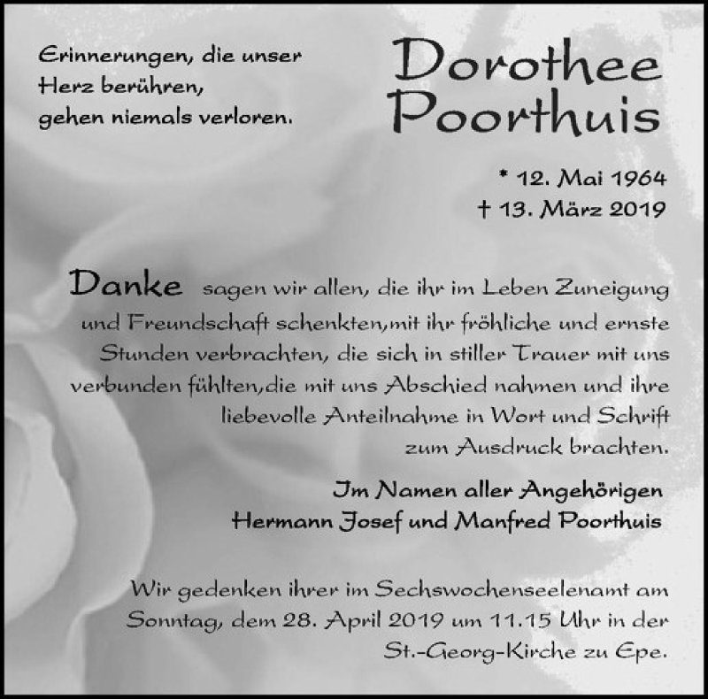  Traueranzeige für Dorothee Poorthuis vom 25.04.2019 aus Westfälische Nachrichten