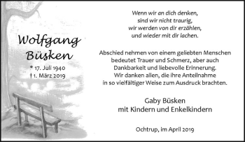 Anzeige von Wolfgang Büsken von Westfälische Nachrichten