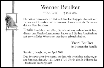 Anzeige von Werner Beulker von Westfälische Nachrichten