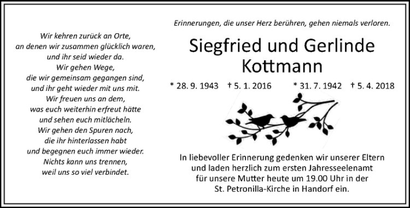  Traueranzeige für Gerlinde Kottmann vom 05.04.2019 aus Westfälische Nachrichten