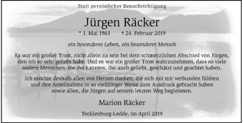Anzeige von Jürgen Räcker von Westfälische Nachrichten