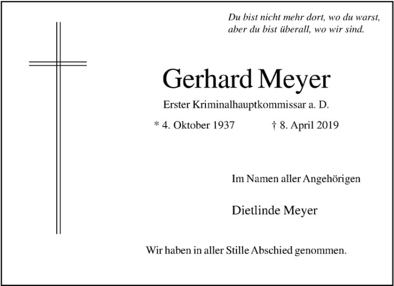  Traueranzeige für Gerhard Meyer vom 15.04.2019 aus Westfälische Nachrichten