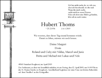 Anzeige von Hubert Thoms von Westfälische Nachrichten