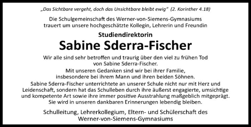  Traueranzeige für Sabine Sderra-Fischer vom 15.04.2019 aus Westfälische Nachrichten