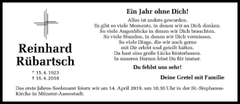 Anzeige von Reinhard Rübartsch von Westfälische Nachrichten