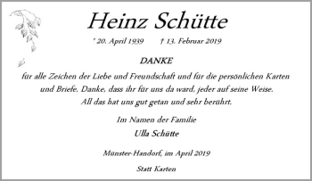 Anzeige von Heinz Schütte von Westfälische Nachrichten