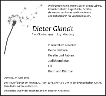 Anzeige von Dieter Glandt von Westfälische Nachrichten