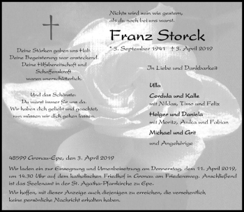 Anzeige von Franz Storck von Westfälische Nachrichten