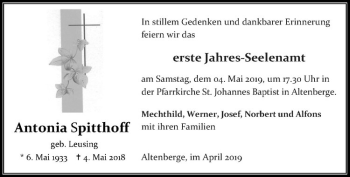 Anzeige von Antonia Spitthoff von Westfälische Nachrichten