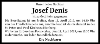 Anzeige von Josef Denis von Westfälische Nachrichten