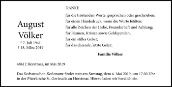 Anzeige von August Völker von Westfälische Nachrichten