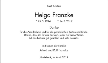 Anzeige von Helga Franzke von Westfälische Nachrichten
