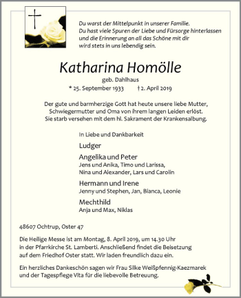 Anzeige von Katharina Homölle von Westfälische Nachrichten