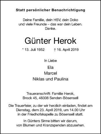Anzeige von Günter Herok von Westfälische Nachrichten