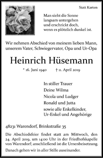 Anzeige von Heinrich Huesemann von Westfälische Nachrichten