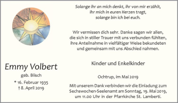 Anzeige von Emmy Volbert von Westfälische Nachrichten