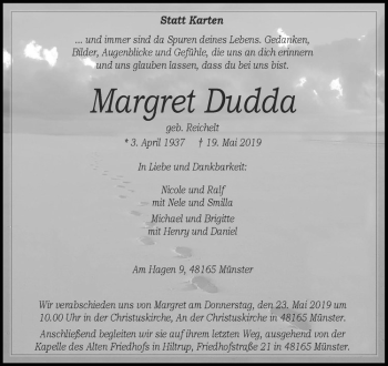 Anzeige von Margret Dudda von Westfälische Nachrichten