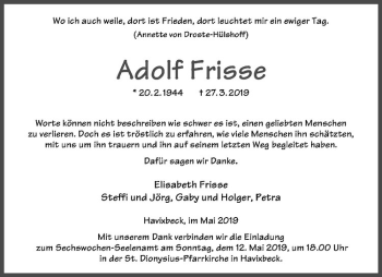 Anzeige von Adolf Frisse von Westfälische Nachrichten
