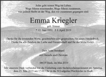 Anzeige von Emma Kriegler von Westfälische Nachrichten