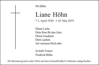 Anzeige von Liane Höhn von Westfälische Nachrichten