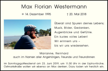 Anzeige von Max Florian Westermann von Westfälische Nachrichten