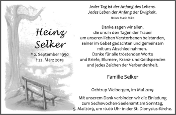 Anzeige von Heinz Selker von Westfälische Nachrichten