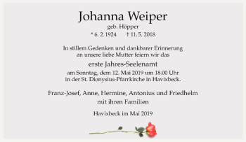 Anzeige von Johanna Weiper von Westfälische Nachrichten