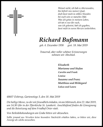 Anzeige von Richard Bußmann von Westfälische Nachrichten