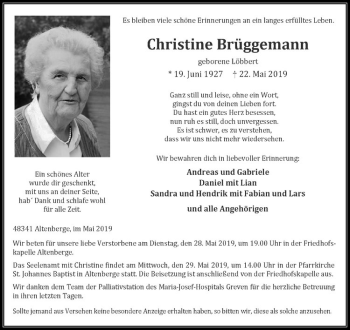 Anzeige von Christine Brüggemann von Westfälische Nachrichten