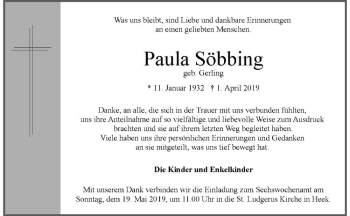 Anzeige von Paula Söbbing von Westfälische Nachrichten